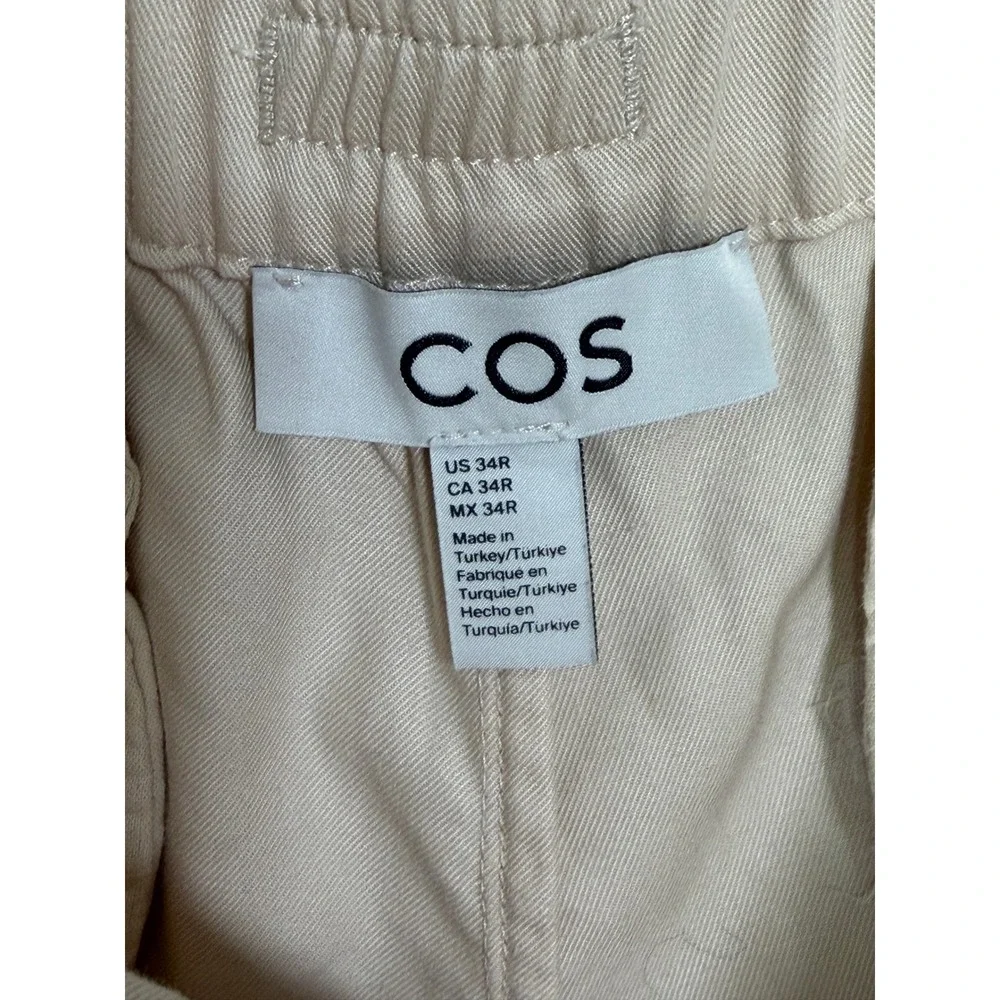 COS Trouser Pants Mens 34R Beige Elastic Waist Twill Casual Minimalist Modern